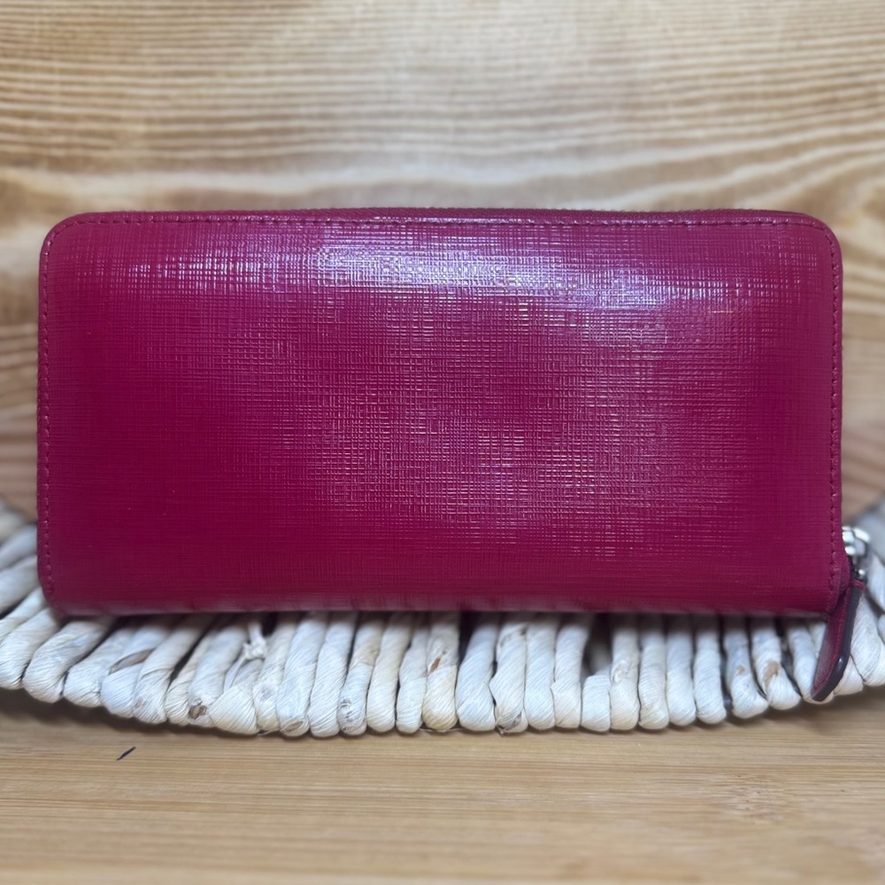 Coach Darcy Shiny Saffiano Leather Long Zip Around Wallet F50438 Fuchsia - Picture 2 of 13